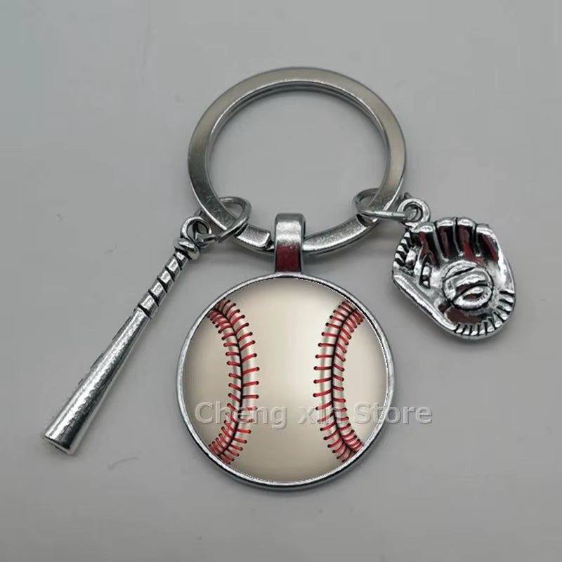 Baseball Softball Convex Photo Glass round Dome Keychain Jewelry, DIY Keychain