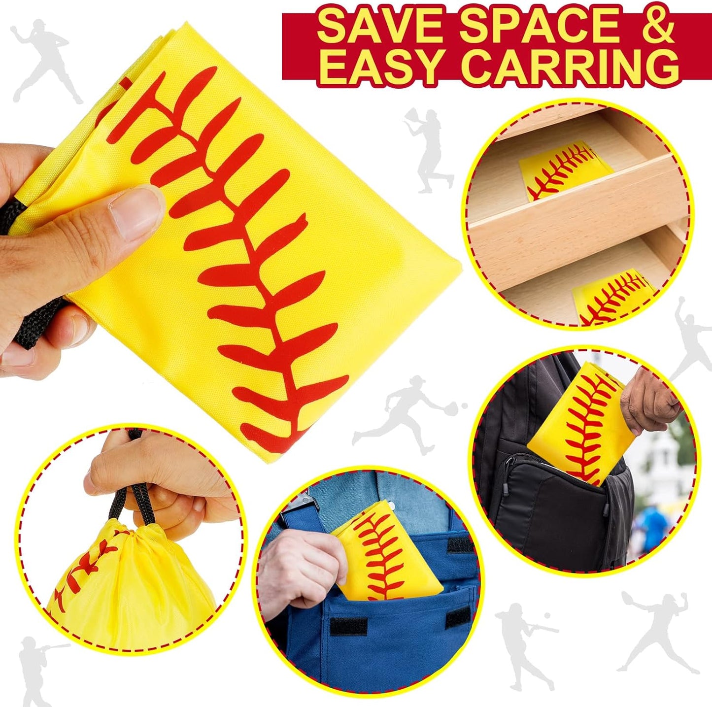 12 Pieces Small Sport Drawstring Bags Candy Bag Sport Party Drawstring Goodie Favor Supplies Gifts(Softball,7 X 10 Inch)
