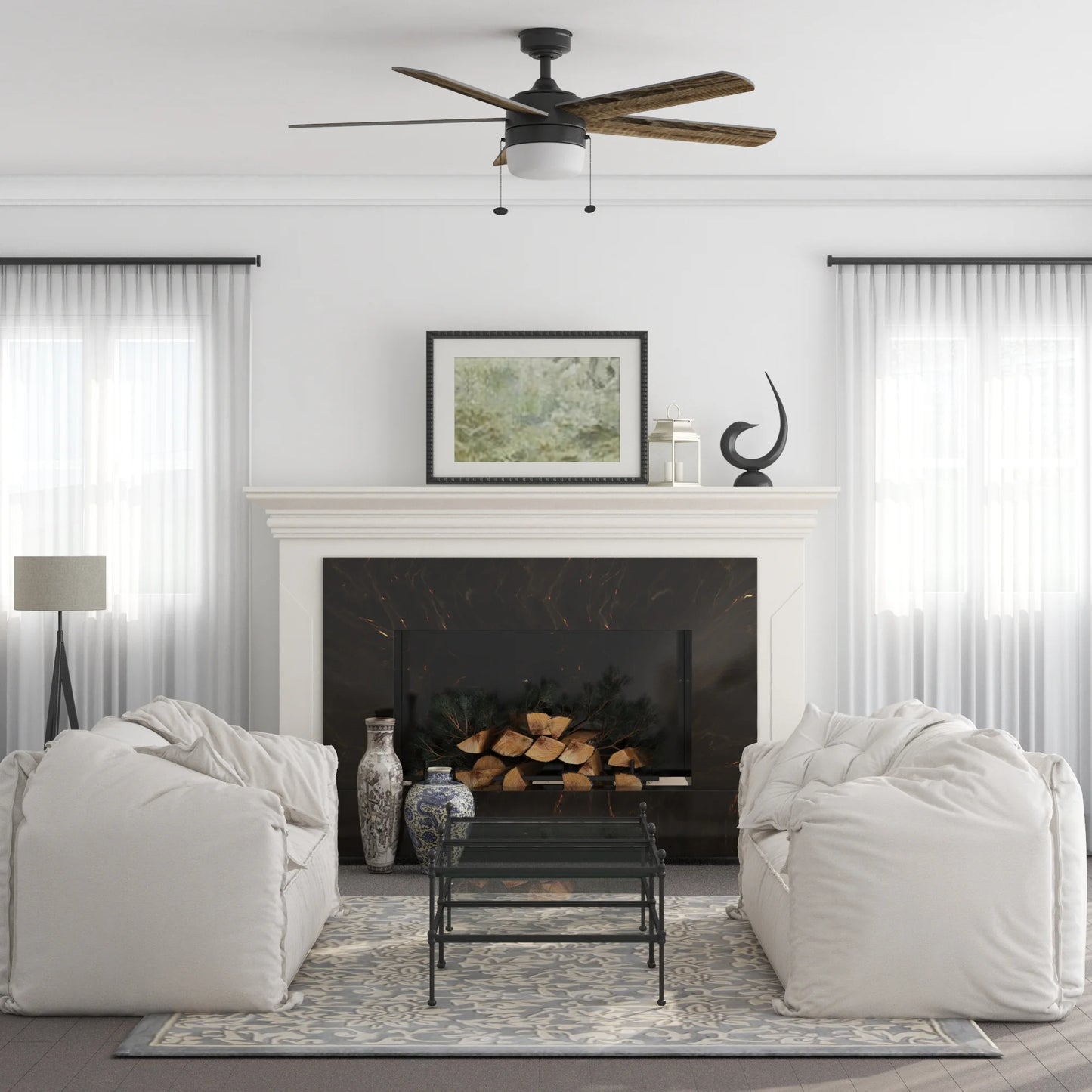 52" Pearce Modern Black Indoor Ceiling Fan with Light, Adjustable Color Temperature & Reverse Airflow