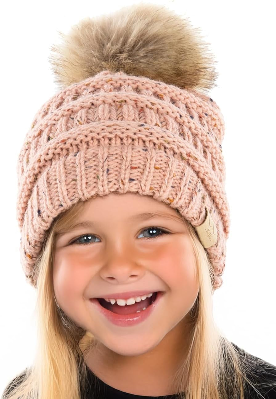 Cozy Toddler Cable Knit Pom Beanie - Warm Winter Hat for Kids