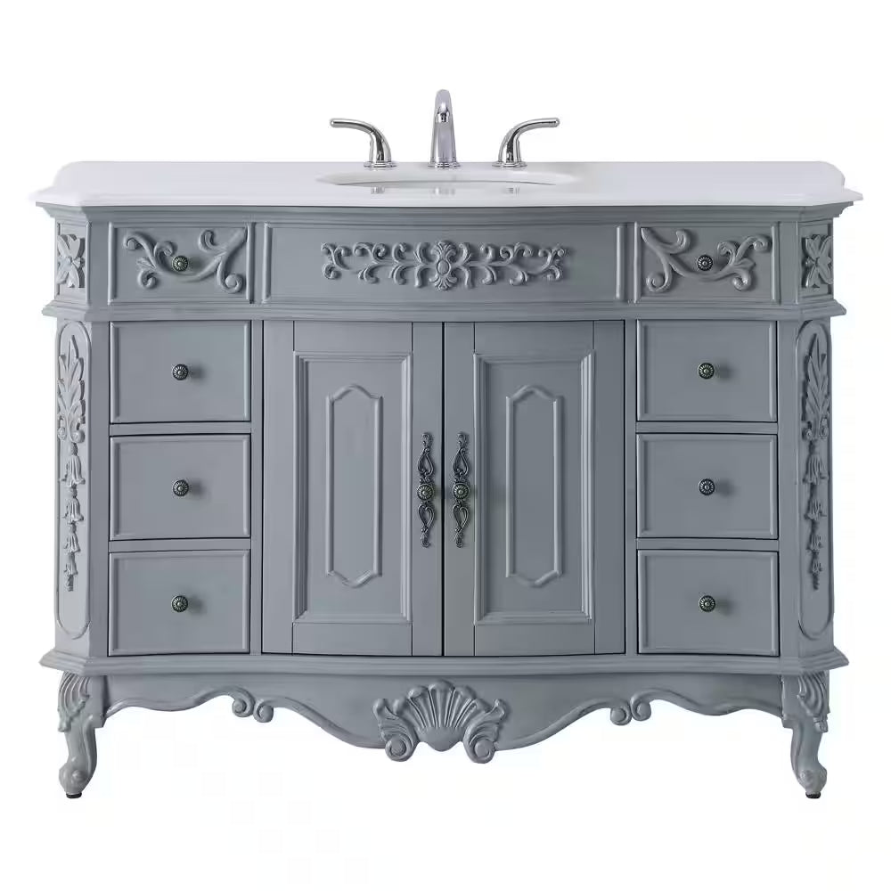 Winslow 48 In. Single Sink Freestanding Antique Gray Bath Vanity with White Marble Top (Assembled)