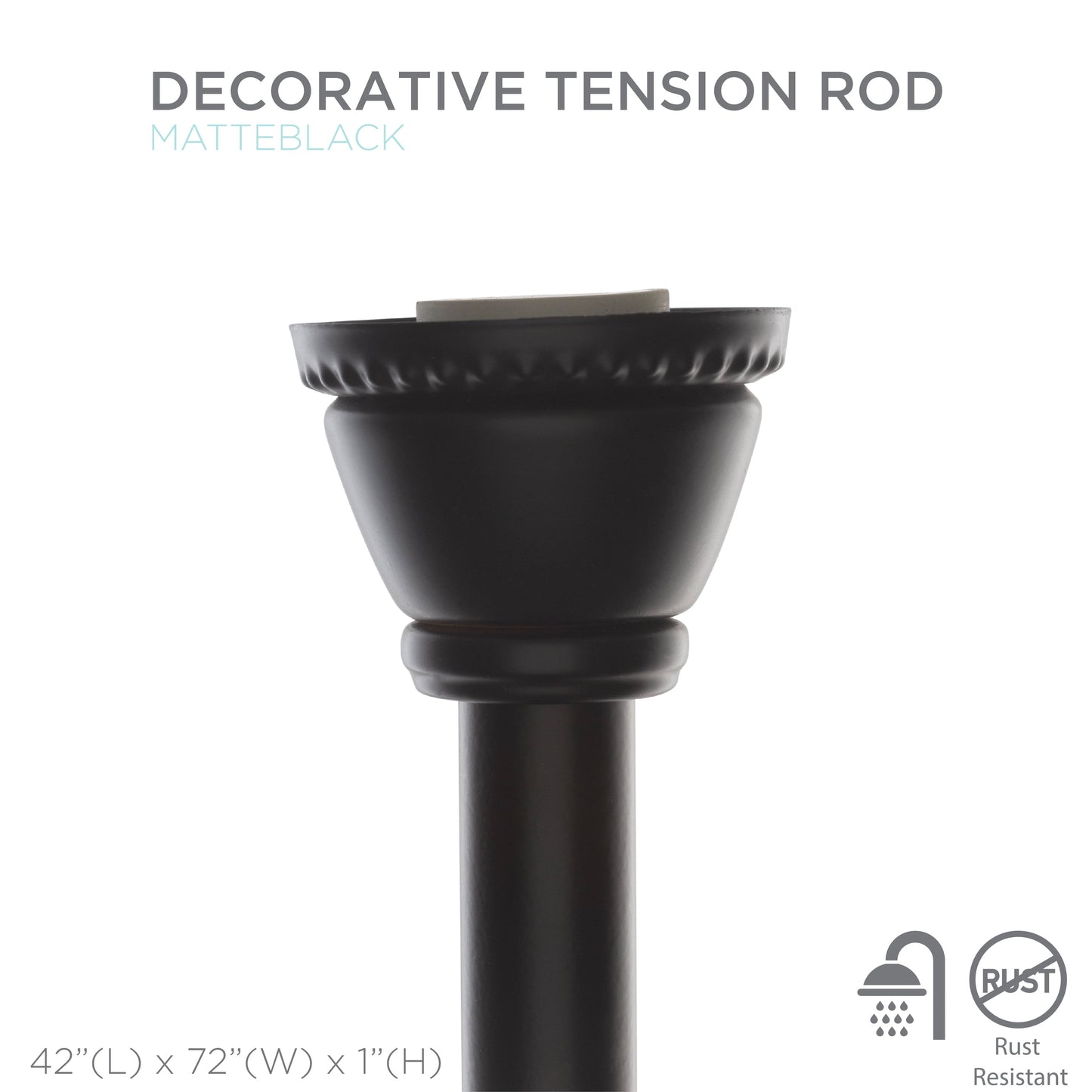 42" to 72" Adjustable Steel Straight Shower Curtain Tension Rod, Black