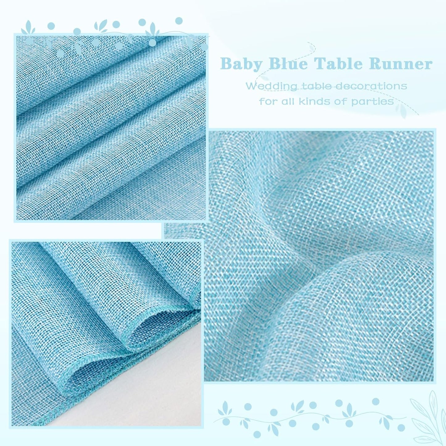 Burlap Table Runner Baby Blue Party Table Runners 2 Pack 13X84 Inch Farmhouse Spring Table Linen for Family Dining Ceremony Table Decoration