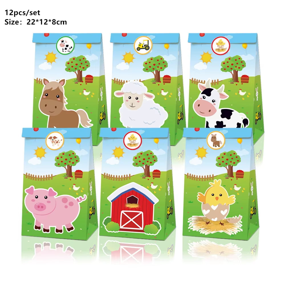 Farm Animals Theme Birthday Party Decoration Kids Paper Napkins Plates Cups Bags Disposable Party Tableware Decorative Plates