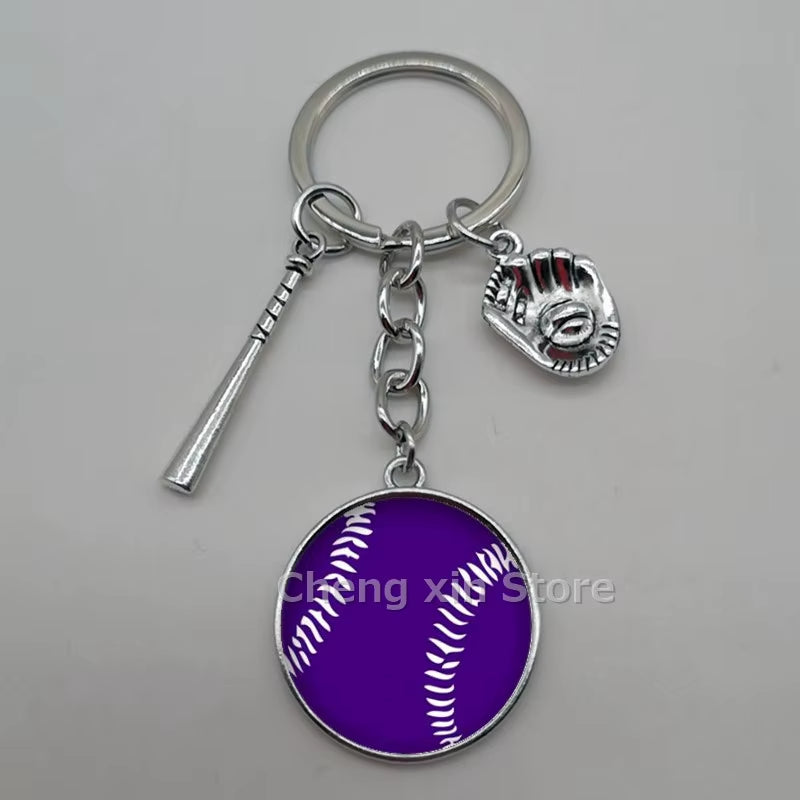 Baseball Softball Convex Photo Glass round Dome Keychain Jewelry, DIY Keychain