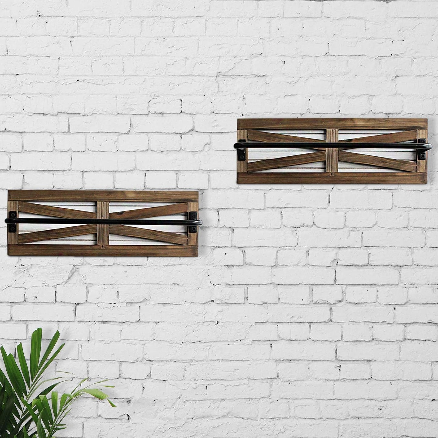 2PCS Rustic Towel Rack for Bathroom Wall Mounted, Wall Mounted Wood Hanging Bathroom Towel Holder and Organizer for Kitchen Storage Organizer Rack, Bathroom Towels, Robes, Clothing (Brown)