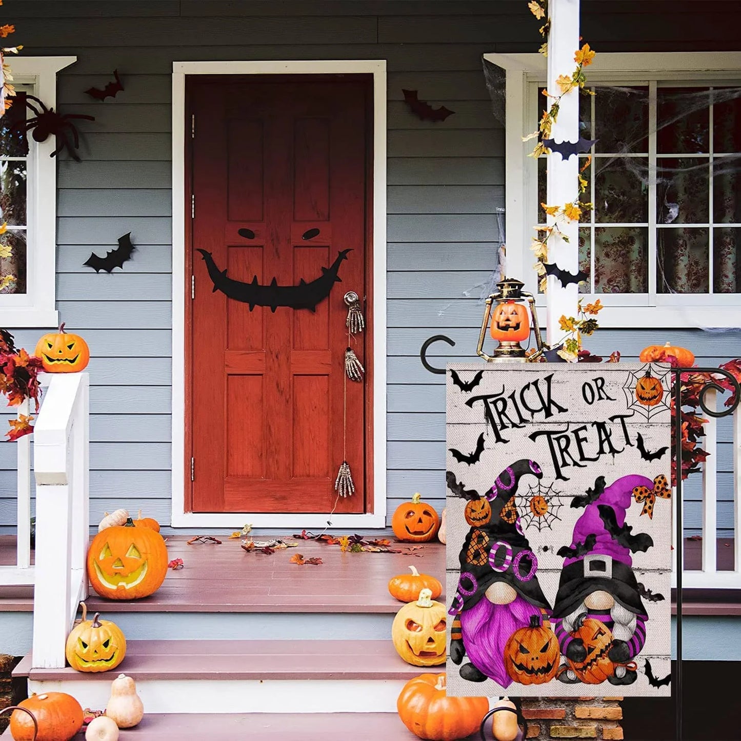 Halloween Garden Flag 12 X 18 Double Sided, Double-Sided Purple Gnomes Garden Flags Stripe Vertical Burlap, Halloween Yard Flag Outdoor Decorations