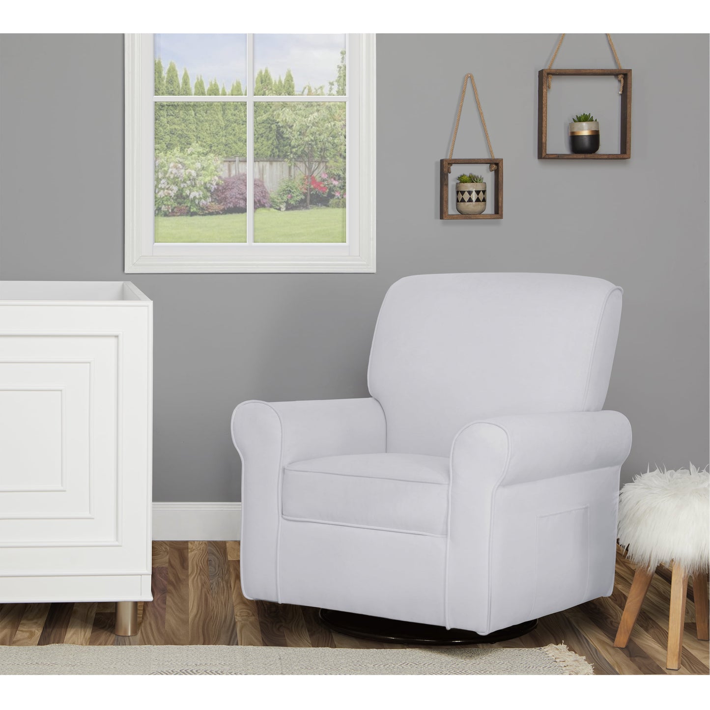 London Upholstered 360 Swivel L Glider I Rocker I Nursery Glider I Durable Soft Fabric in Gray Finish