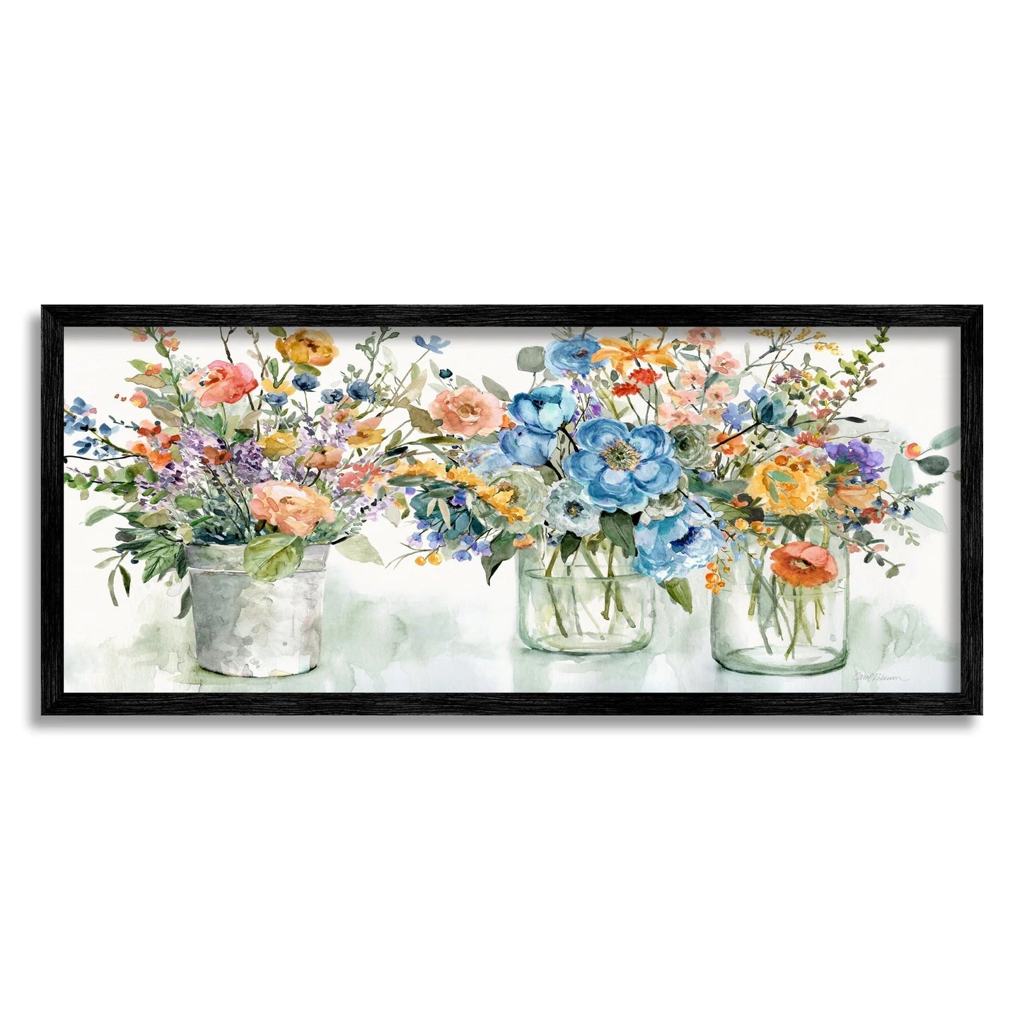 French Cottage Mason Glass Jar Flower Arrangement Bouquet,30 X 13, Design by Carol Robinson