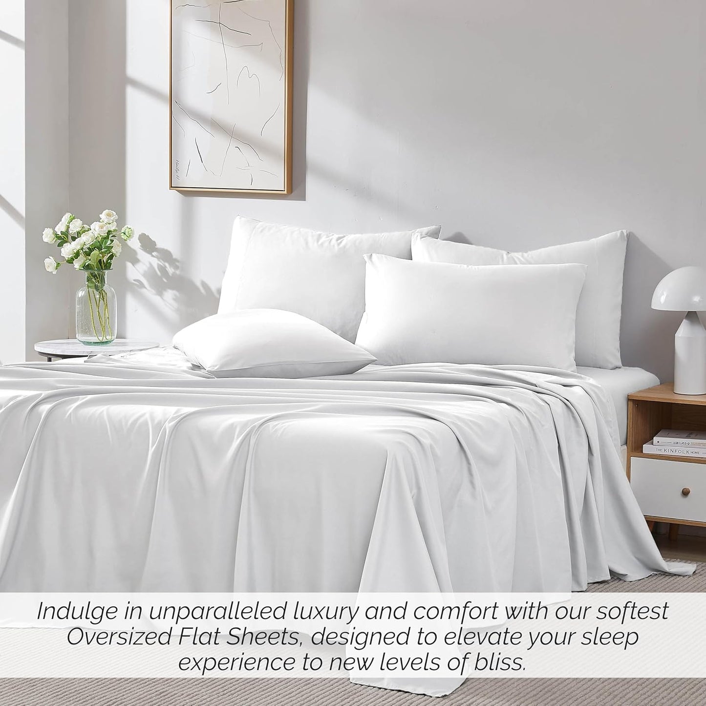 White King Flat Sheet Only, 132" X 110" Oversized Top Sheets, Hotel Collection Bedding, California/King Top Sheet Stays Tucked on Toppers, Pillow Tops, White Flat Sheets