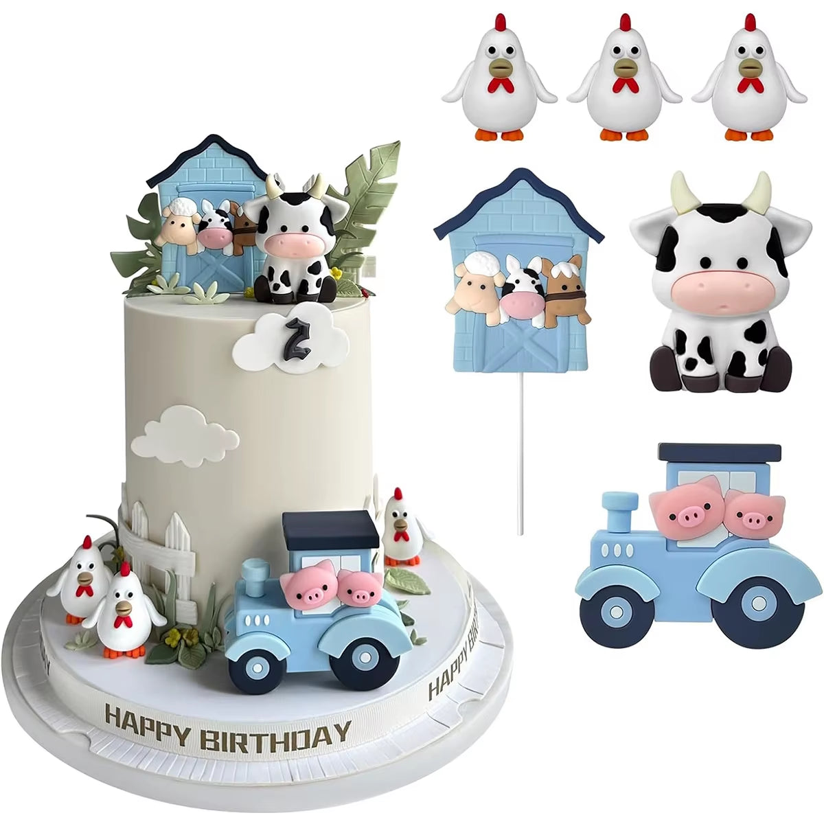 6Pcs Animal Cake Decoration Farm Birthday Cake Topper Cow Cake Decoration for Farm Animal Baby Shower Birthday Party Decorations