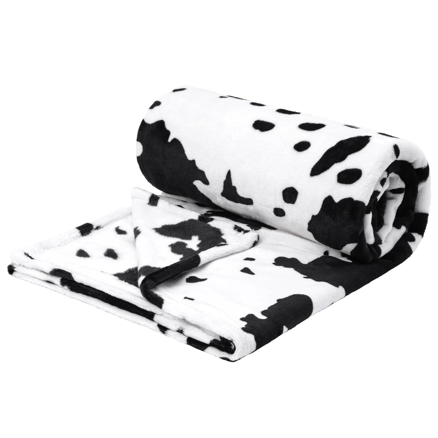 Cow Printed Soft 300GSM Flannel Throw Blanket Sofa Bed Black 39" X 51"
