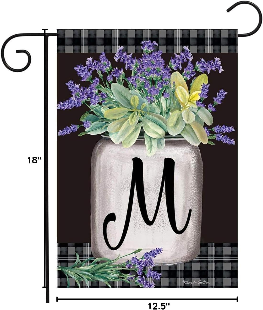 Farmhouse Monogram Letter M Garden Flag Floral 18" X 12.5"