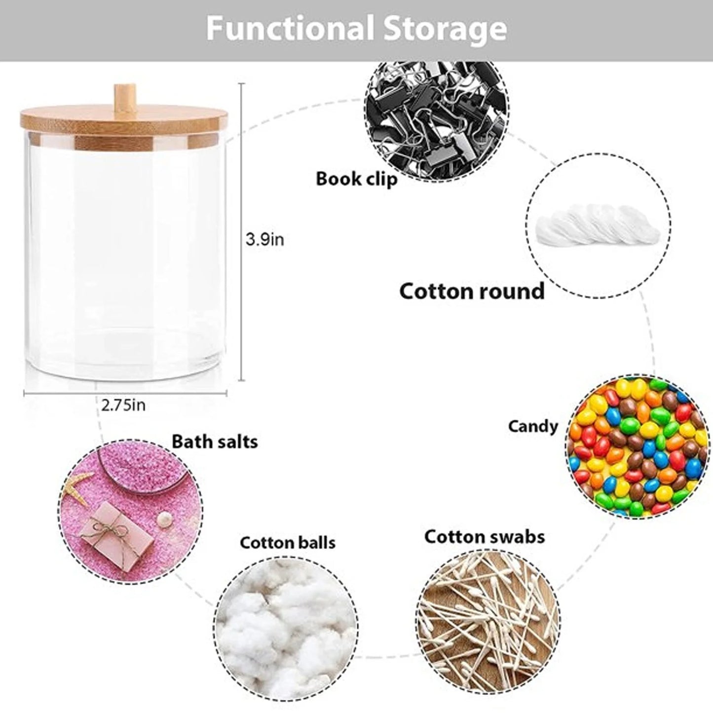 Acrylic Holder Dispenser Bathroom Jars with Lids Cotton Ball Pad round Holder for Bathroom Accessories Storage Organizer