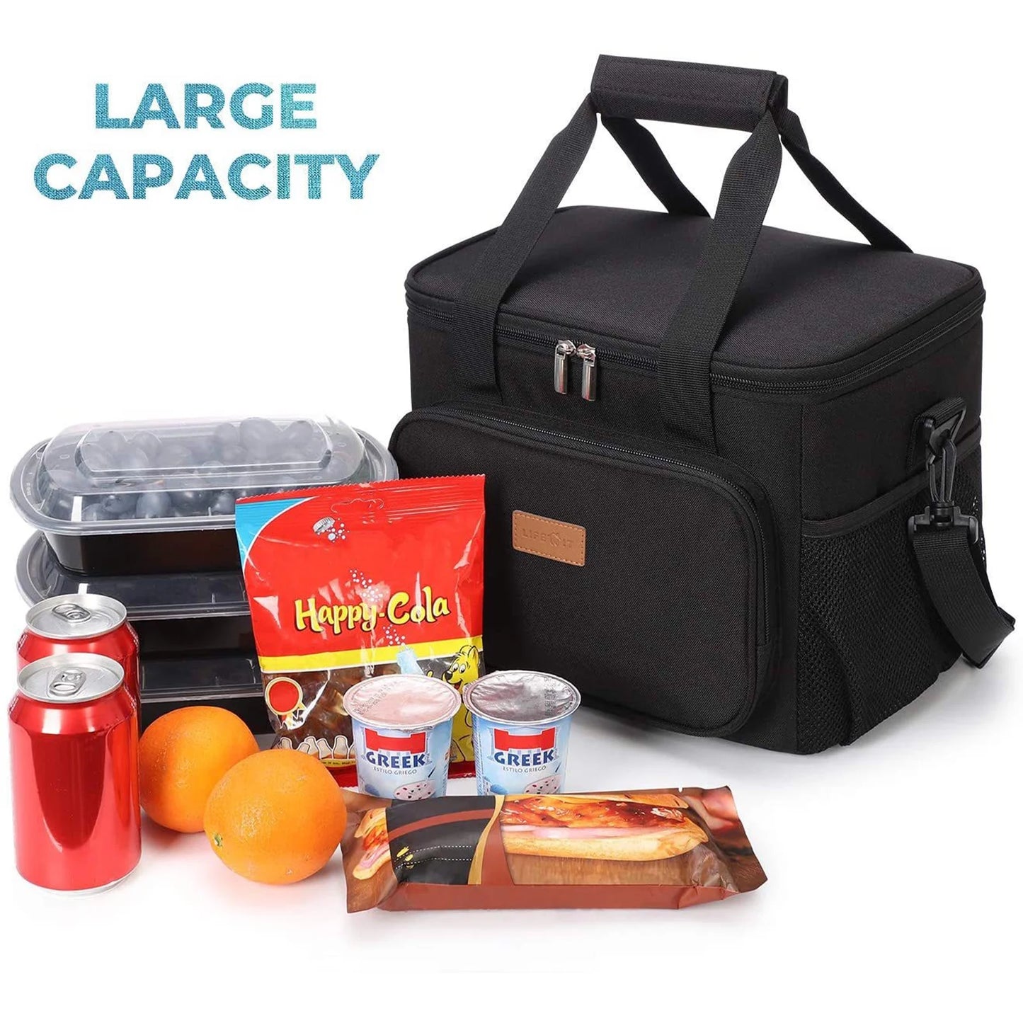 Insulated Lunch Bag Box for Women Men, Reusable Cooler Tote Bag, Black