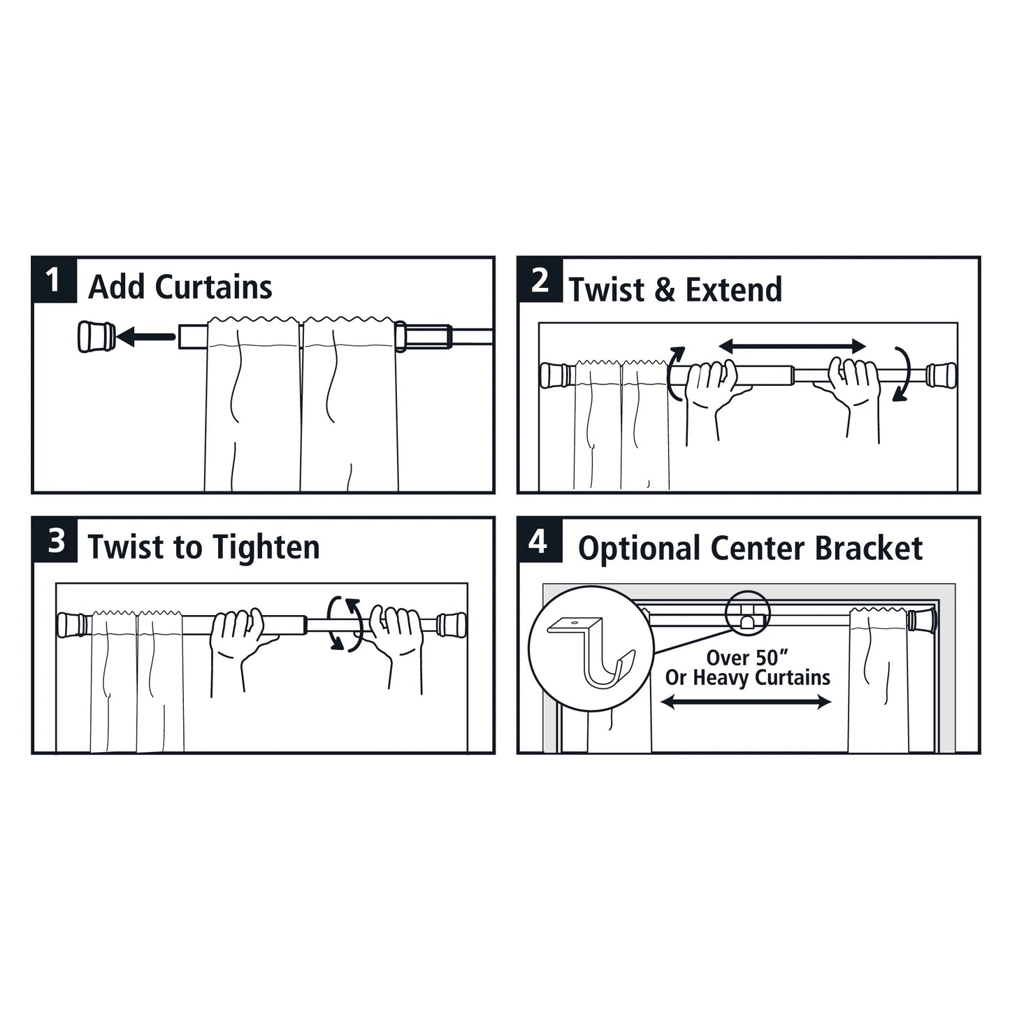 Adjustable Tension Window Curtain Rod, 46" - 84", with 1" Diameter, Black