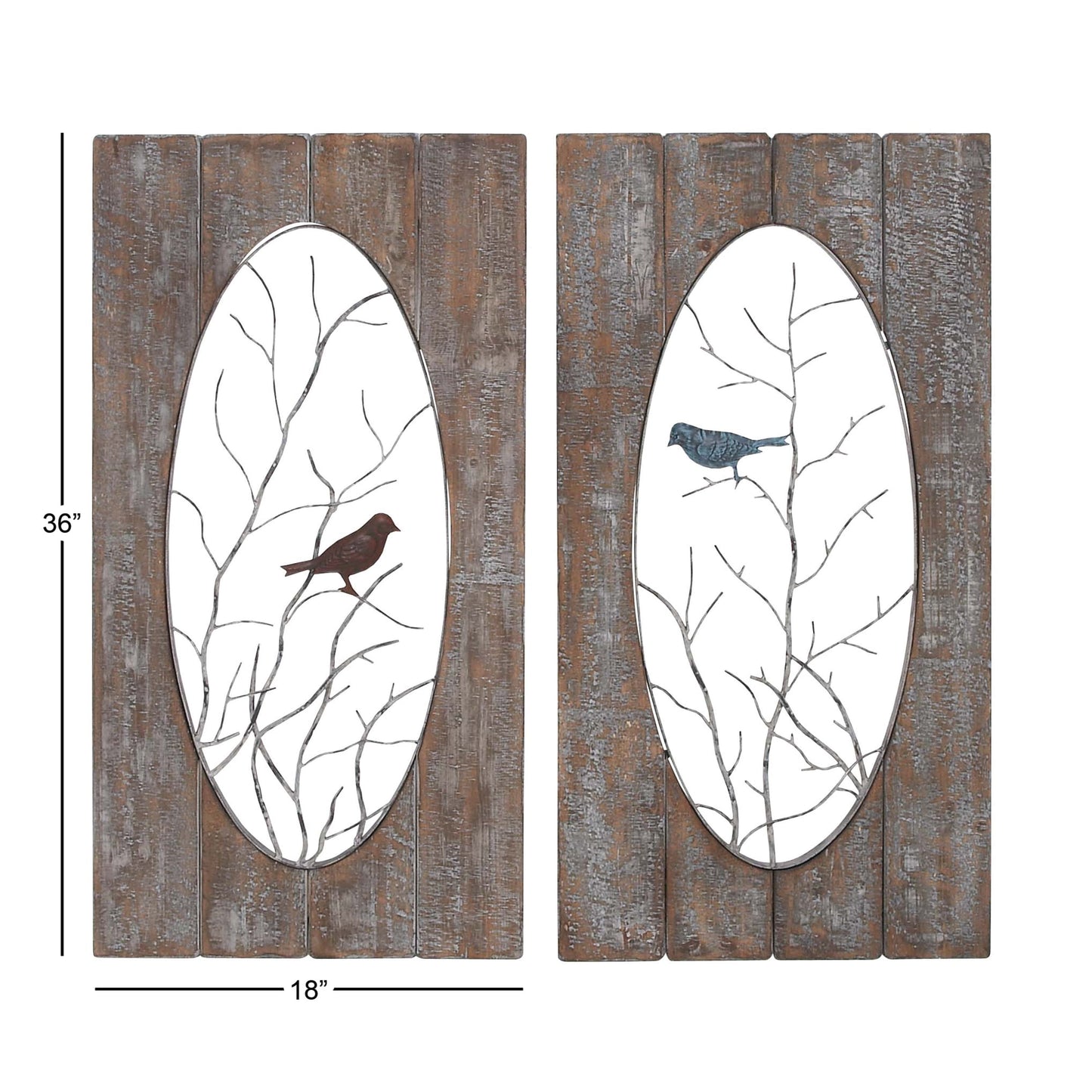 Brown Wood Bird Wall Decor with Tree Branches (2 Count)