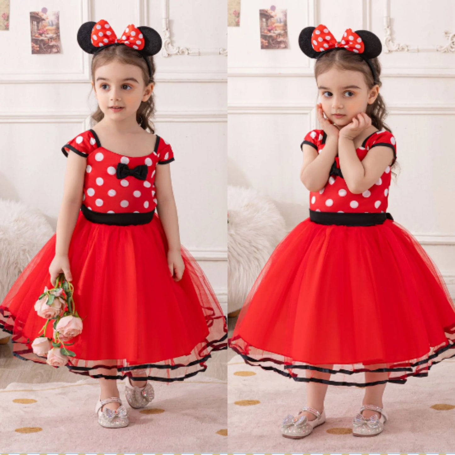 Mouse Minnie Costume Baby Fancy Dress up Princess Bowknot Tutu Tulle Xmas Cosplay Cute Birthday Party Outfits 110 CM 3-4 Years