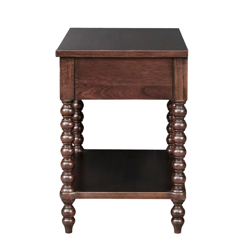 Beckett Turned Wood Spindle Nightstand with Drawer & Shelf