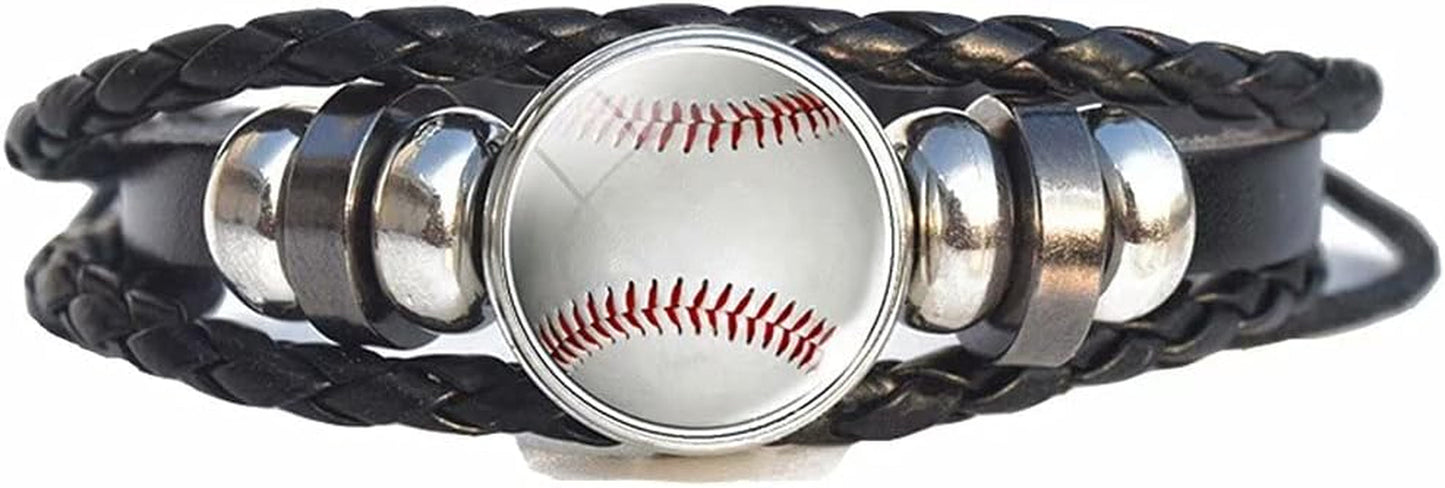 Sports Bracelet - 7 Sports Gifts Basketball Soccer Softball American Football Volleyball Tennis Billiards Adjustable Braided Bracelets for Girls and Boys Black Pack of 1