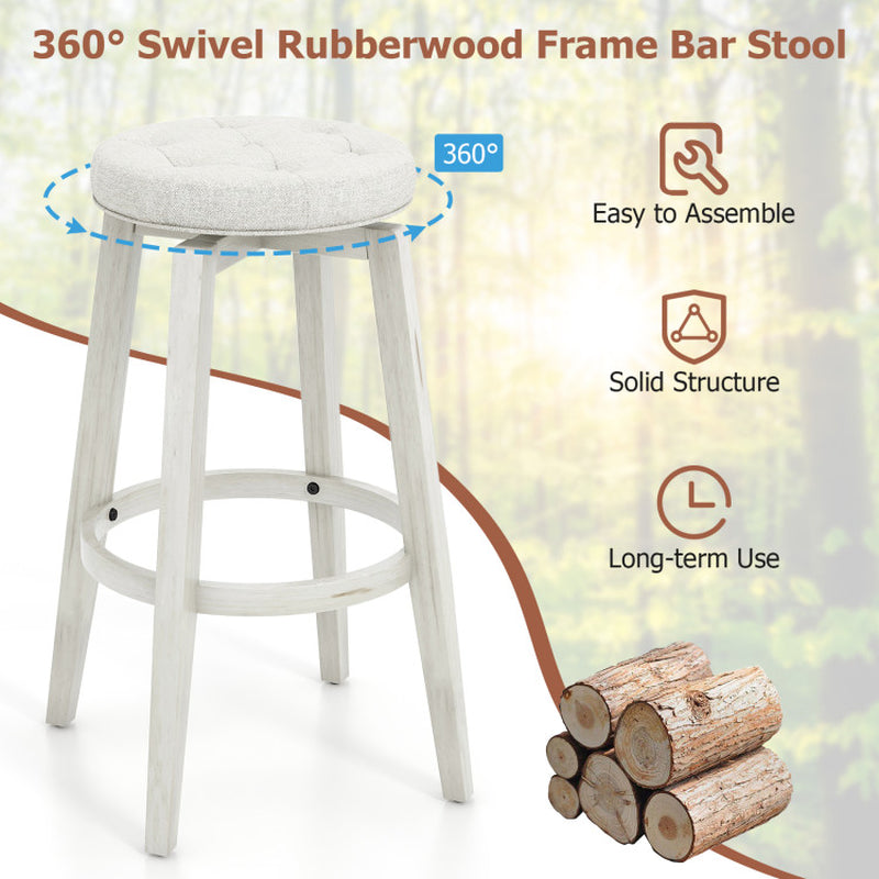 360-Degree Swivel Upholstered Rubberwood Frame Bar Stool Set of 2 with Footrest