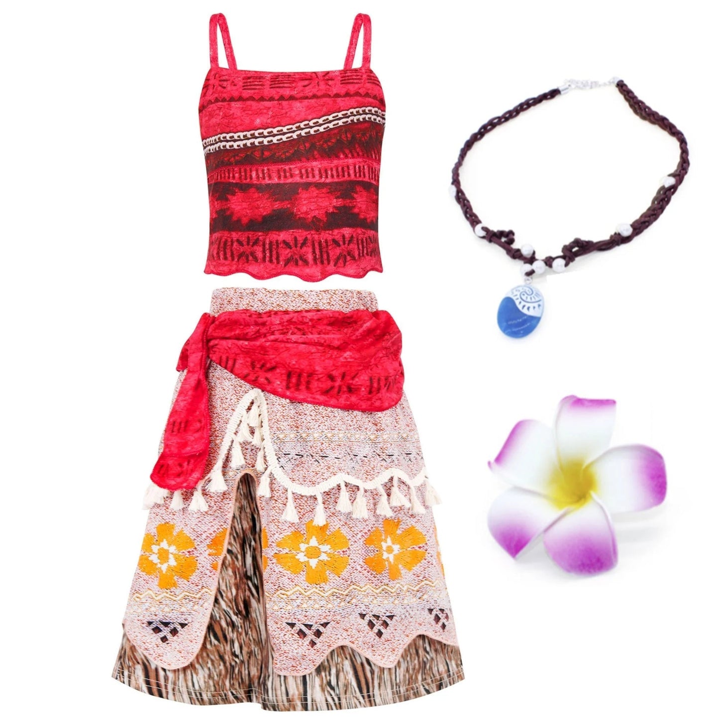 Princess Moana Costume for Girls Adventure Outfit Two-Pieces Crop Top Skirt Set Birthday Party Clothes