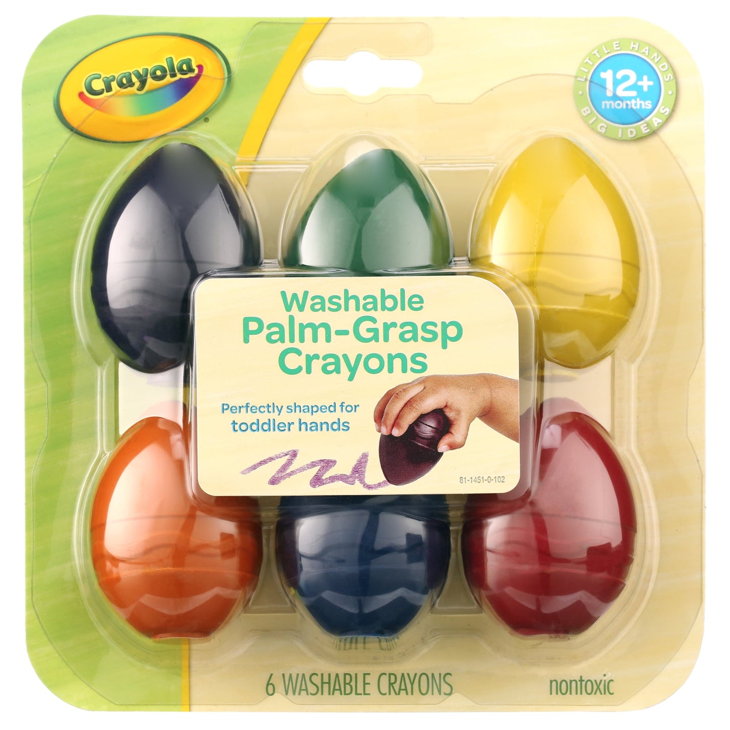 My First Washable Palm Grasp Crayons, 6 Count