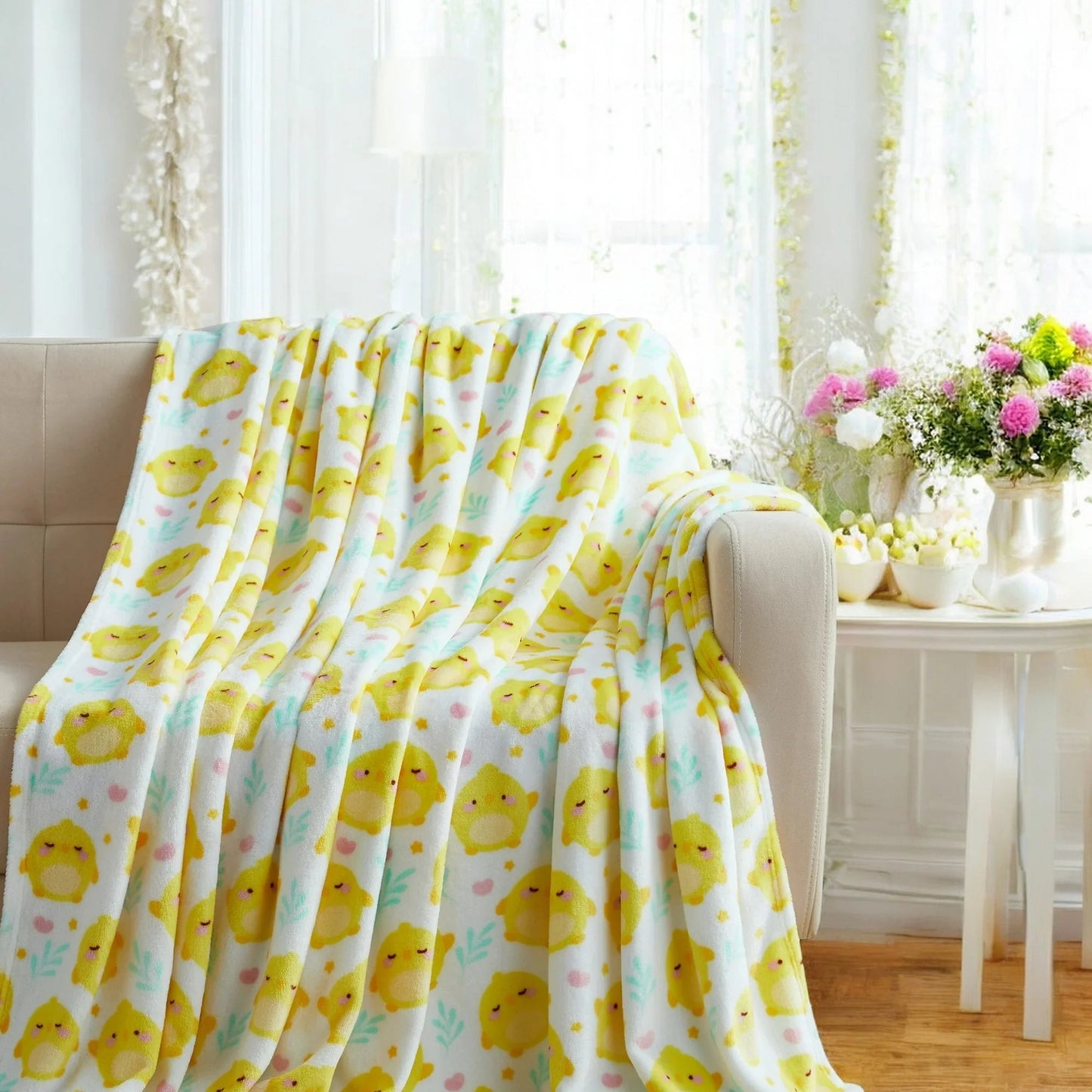 Easter Spring Flowers and Eggs Velvet Fleece Throw Blanket, 50" X 70"