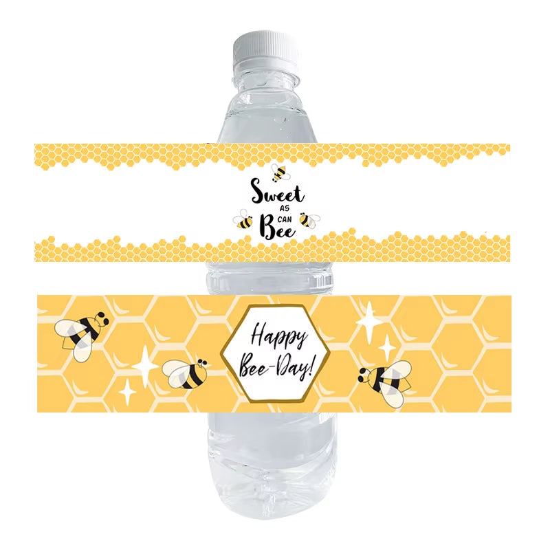 10Pcs Happy Bee Day Bottle Labels Stickers Happy Birthday Honey Bee Party Baby Shower Decorations Kids Toy Water Labers