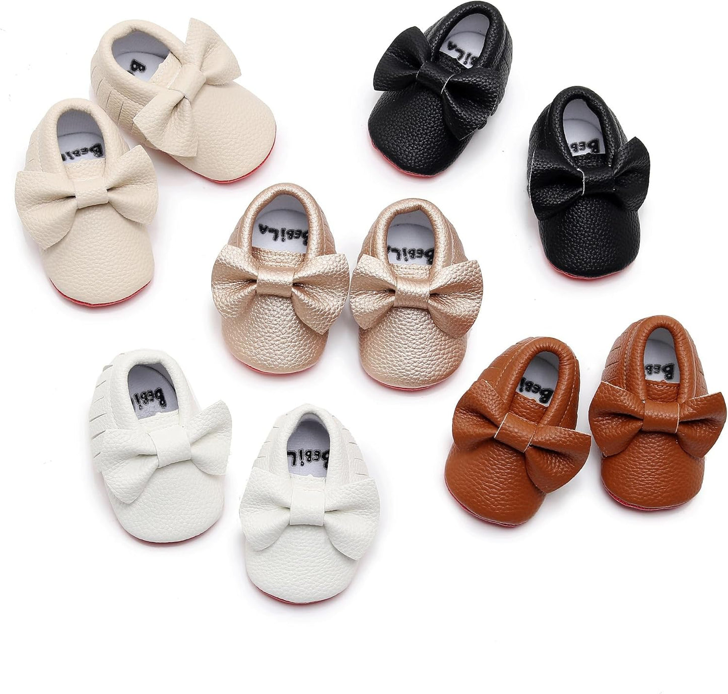 Double Bow Fringe Baby Moccasins - Soft Sole Baby Shoes Girls Toddler Crib Flats