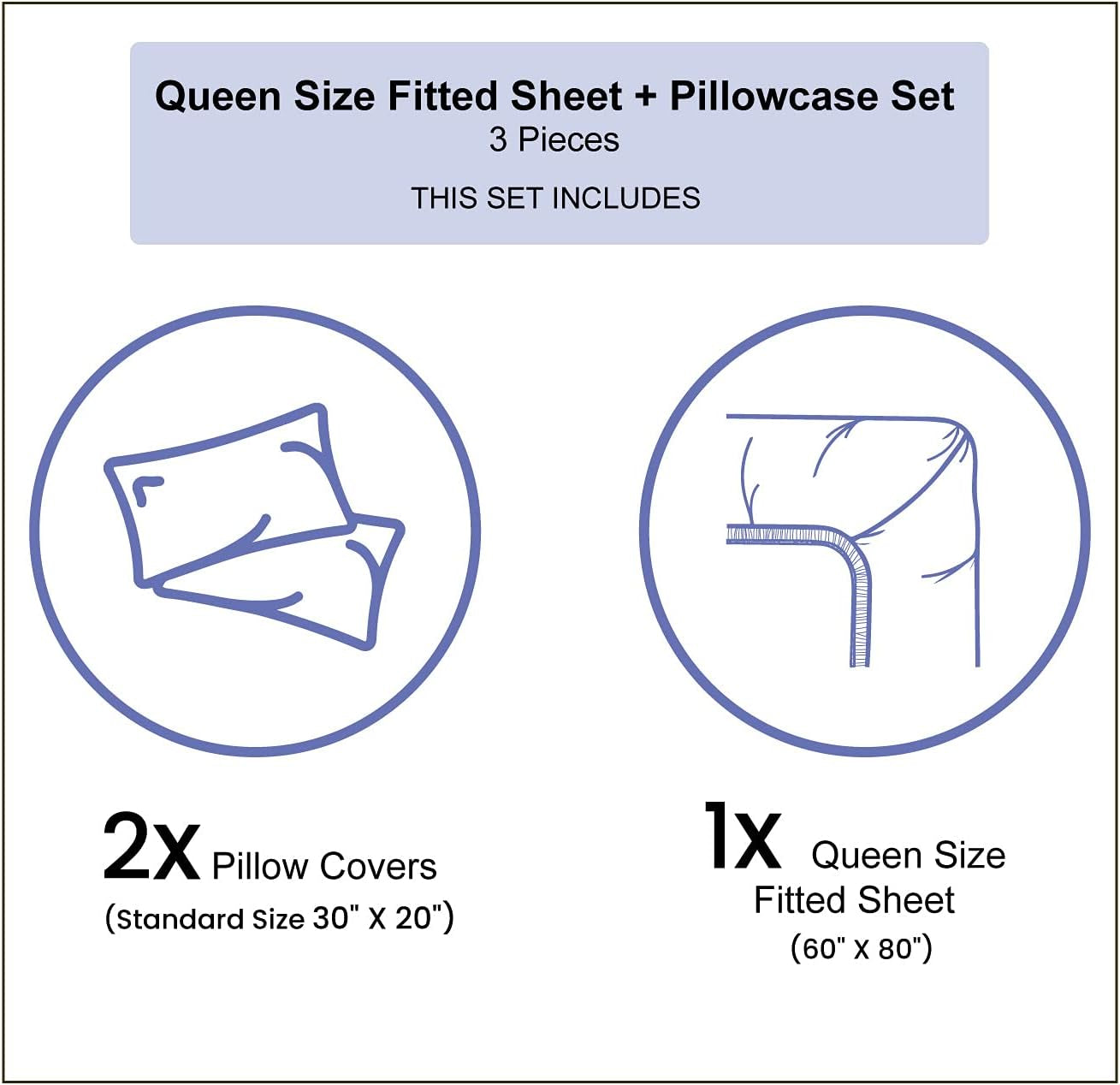 Gallus Fitted Sheet & Pillow Sham Set, Floral Pattern with Flowers and Birds Feathers Wings Leaf Ornament Folk Art, Decorative Printed 3 Piece Bedding Decor Set, Queen, Violet Blue White