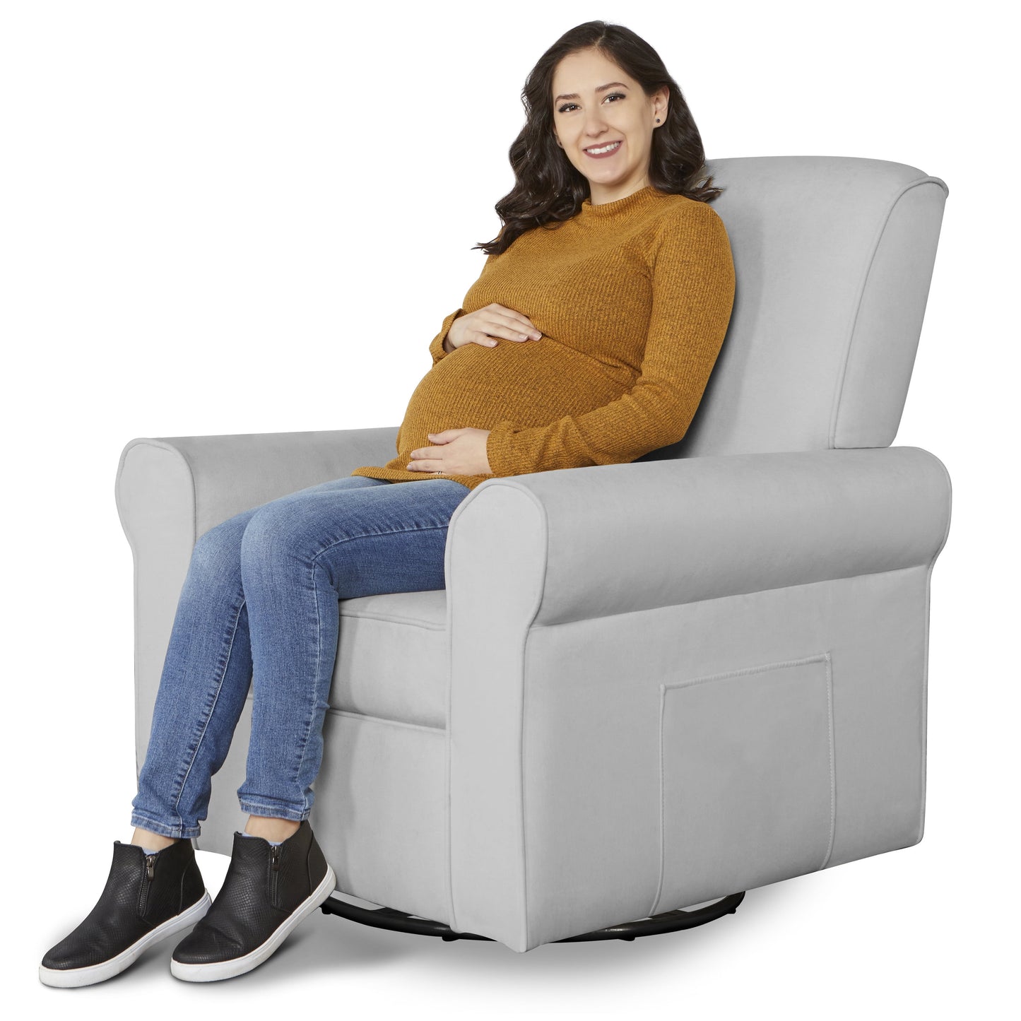 London Upholstered 360 Swivel L Glider I Rocker I Nursery Glider I Durable Soft Fabric in Gray Finish