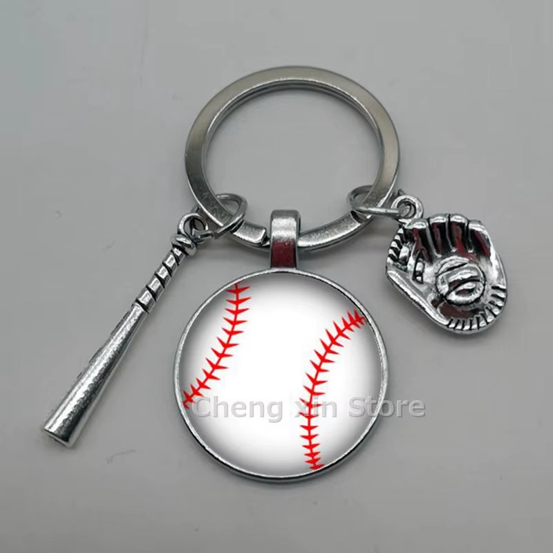 Baseball Softball Convex Photo Glass round Dome Keychain Jewelry, DIY Keychain