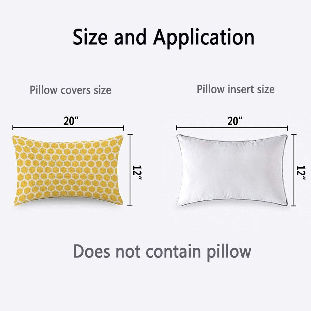 Bee Honeycombs Throw Pillow Cover Yellow and White Abstract Seamless Pattern Linen Fabric for Couch Bed Sofa Car Waist Cushion Cover 12 X 20 Inch Pillow Case