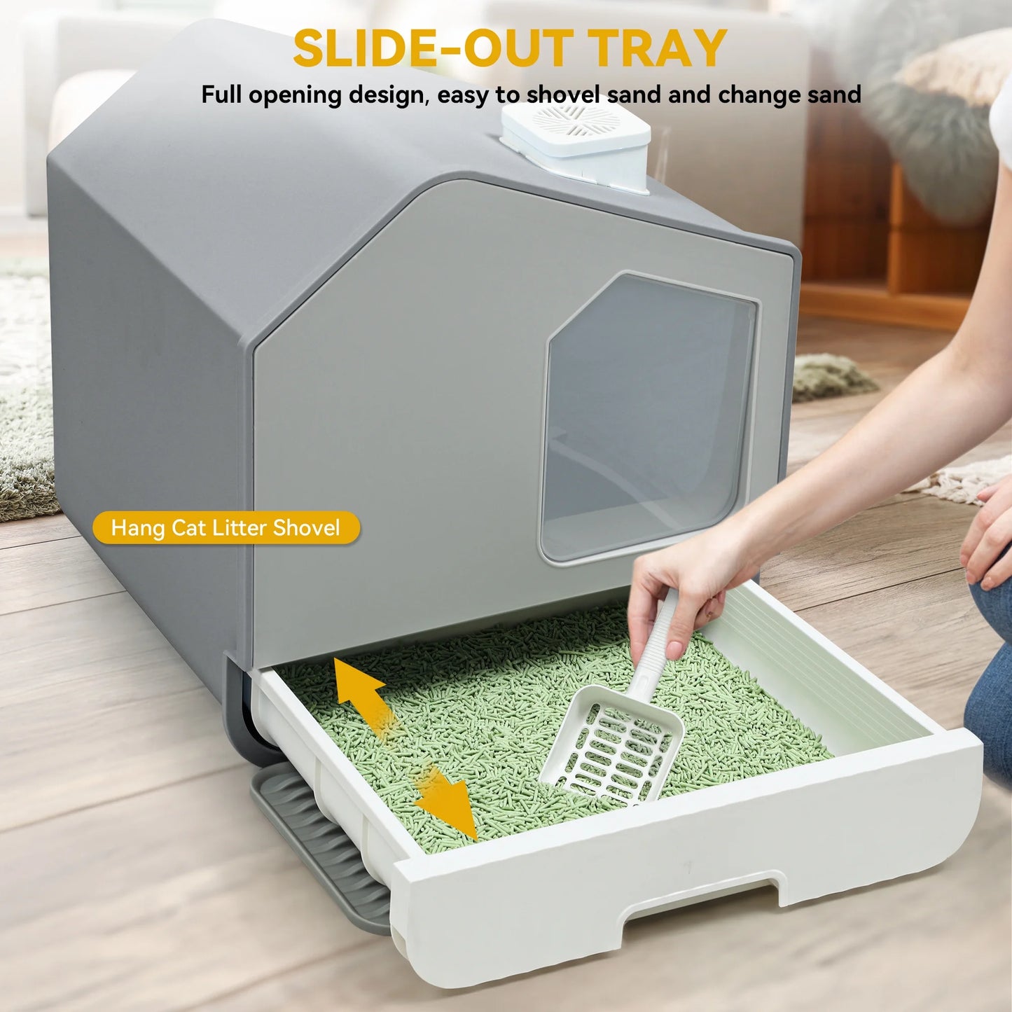 Extra Large Enclosed Cat Litter Box with Mat and Scoop,Odor-Free Enclosed Hooded Large Cat Toilet, No Assembly Required and Easy Cleaning,Gray