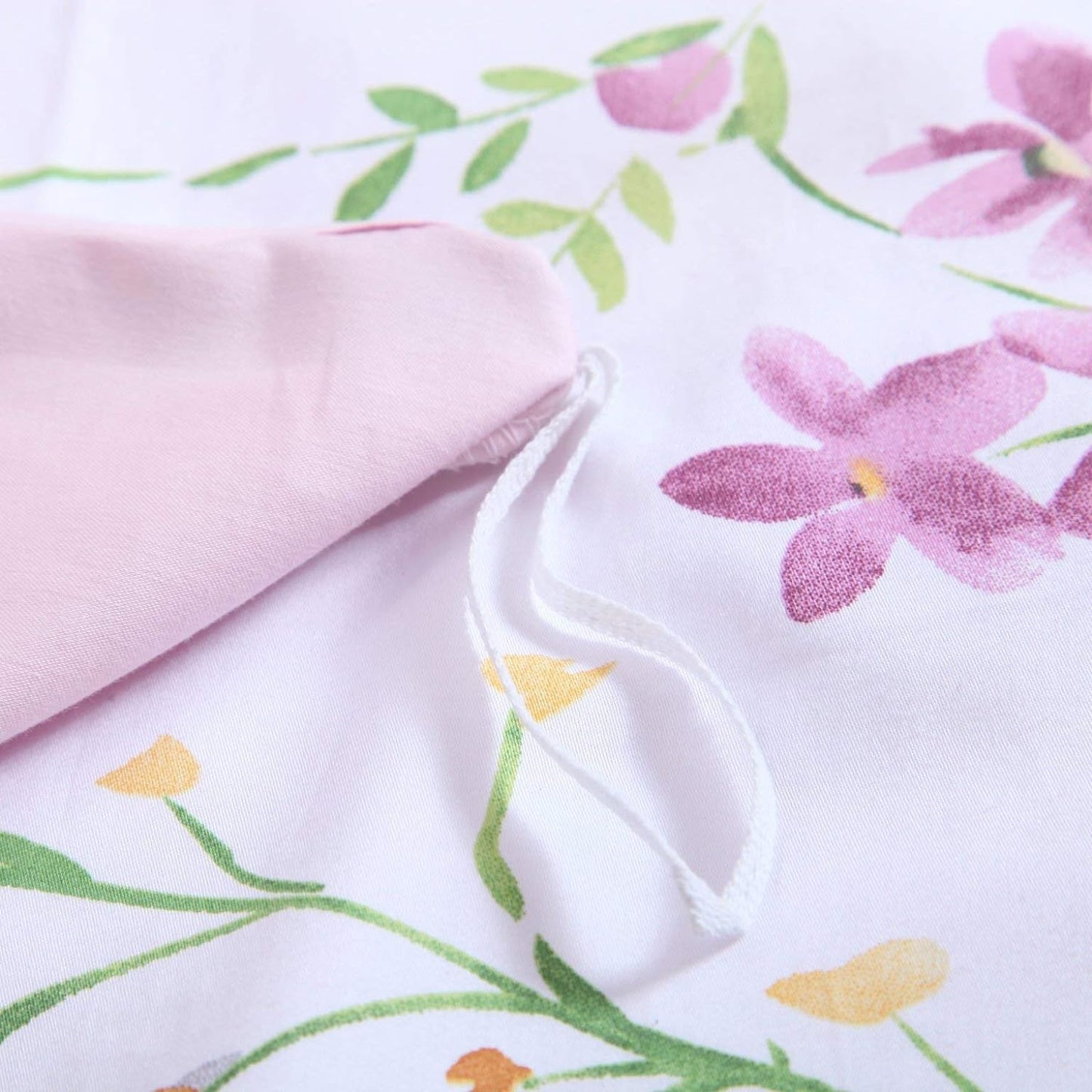 Garden Style Floral Queen Size, Pink Gray Green Branches Flower Leaf Print Bedding Set Reversible Purple Bedding Collection 1 Duvet Cover with 2 Pillowcases