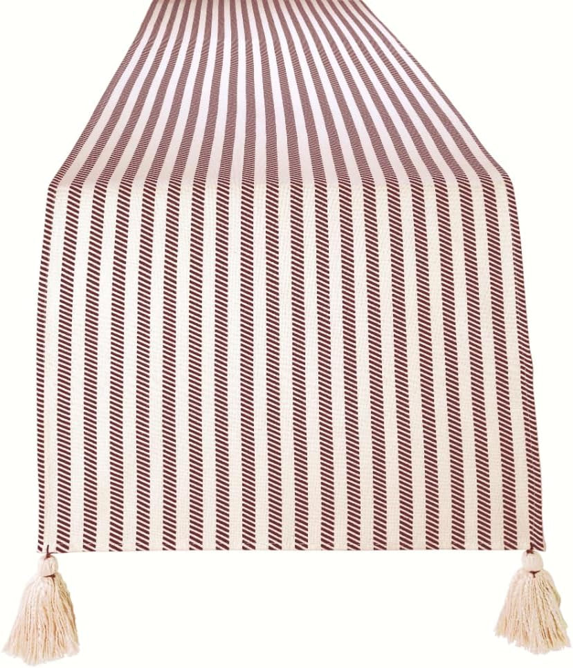 Table Runner 72 Inches Long with Tassels for Home Dining Table, Table Decoration, 100% Cotton Runner for Modern Wedding Table Decor, Rust Table Runner for Valentine Day Decorations
