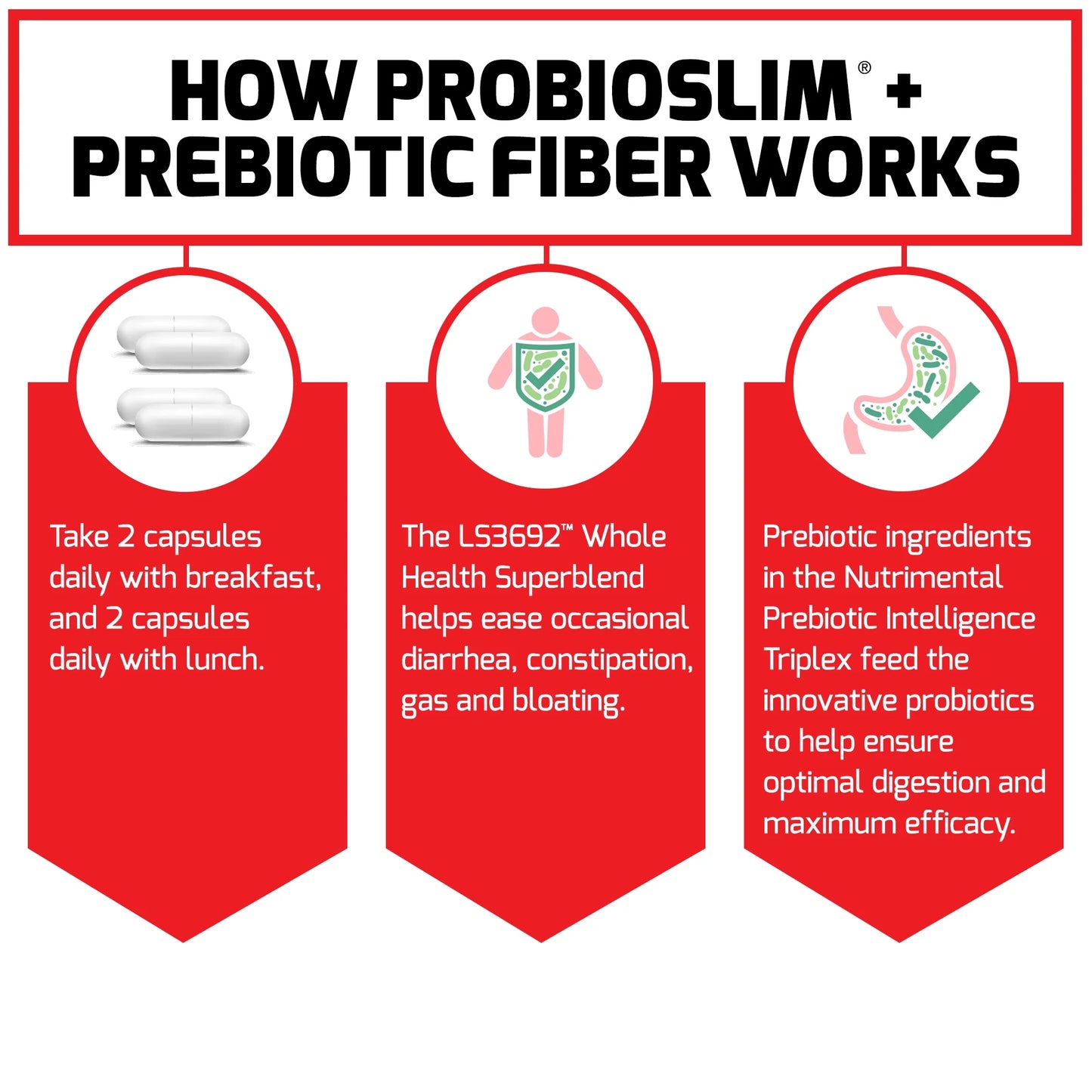 Probioslim + Prebiotic Fiber, Fiber Supplement Capsules with Probiotics, 120 Capsules by