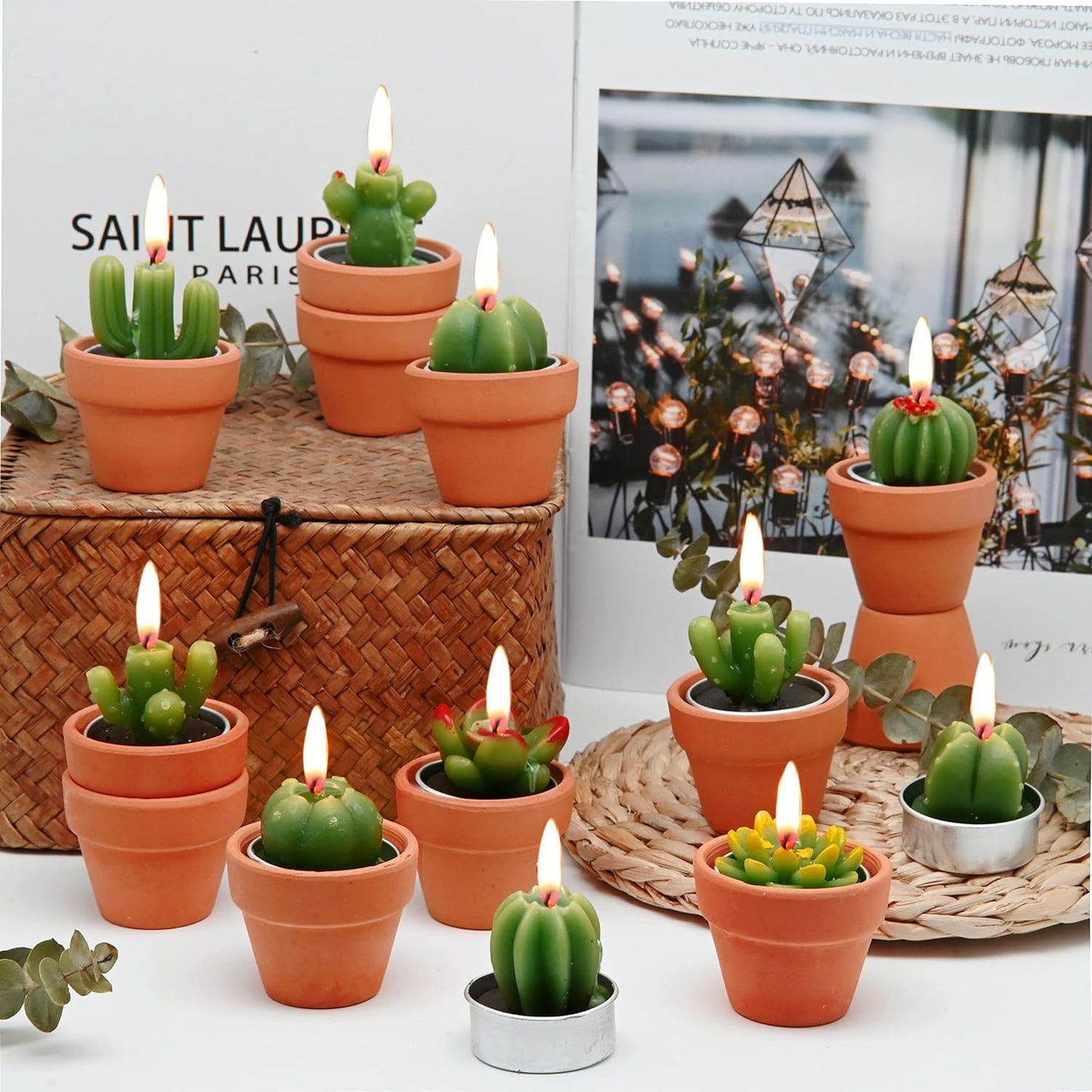 Cactus Tealight Candles with Tiny Terracotta Pots Holder, Succulent Baby Shower Favors Decorations, Delicate Decorative Candles Valentine'S Day Birthday House-Warming Party Spa Home Decorates (6)âŠ