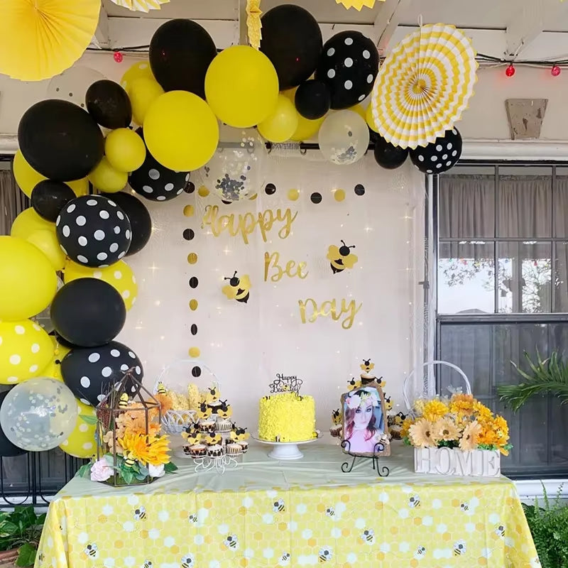 Bumble Bee Themed Happy Bee Day Balloons Happy Birthday Banner Honey Bee Party Decoration Cake Topper Baby Shower Party Supplies