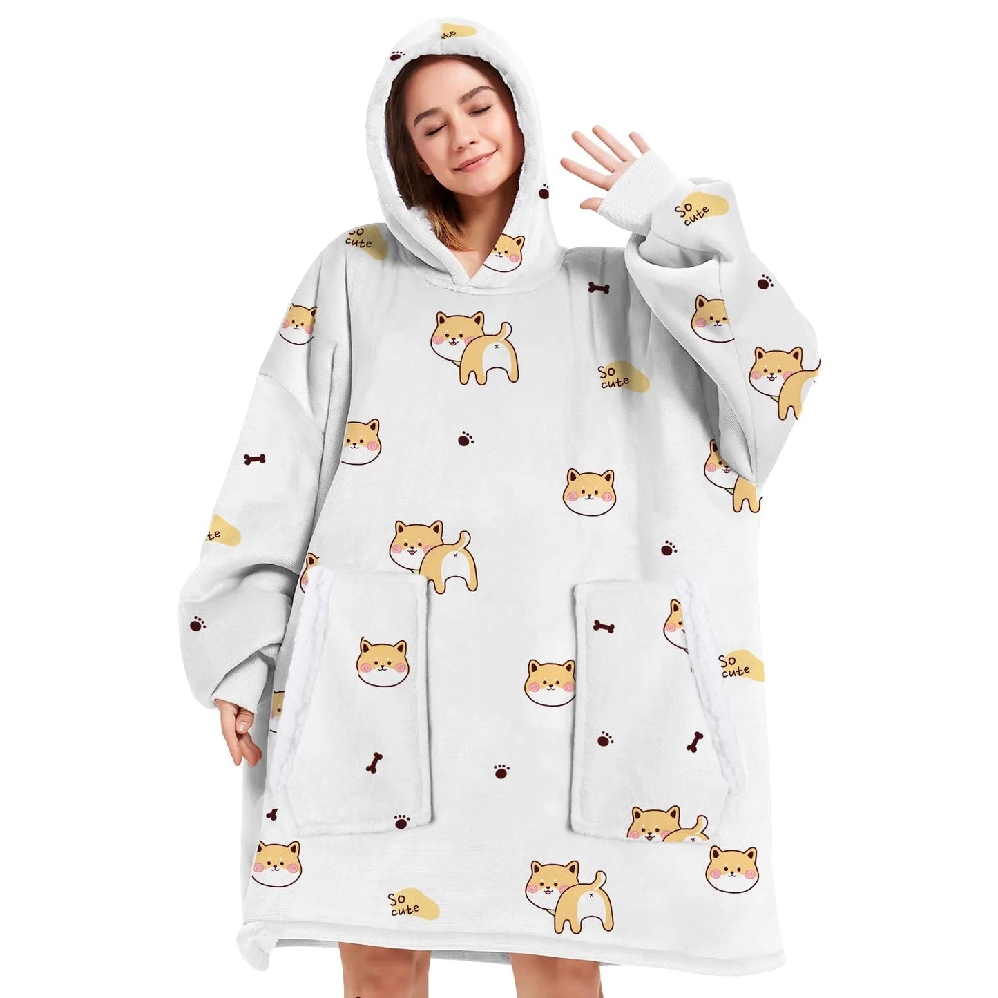 Wearable Blanket Hoodie, Oversized Sherpa Hooded Blanket Sweatshirt for Adults Women Men Kids, Extremely Cozy, Warm, Soft and Fuzzy Hoodie Blanket with 2 Large Front Pockets (Cow)