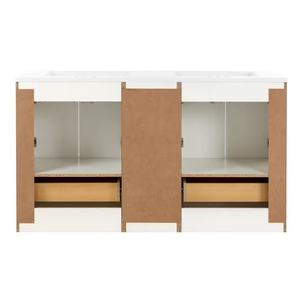 Maybell 61 In. Double Sink Pearl Gray Bath Vanity with White Cultured Marble Top (Assembled)