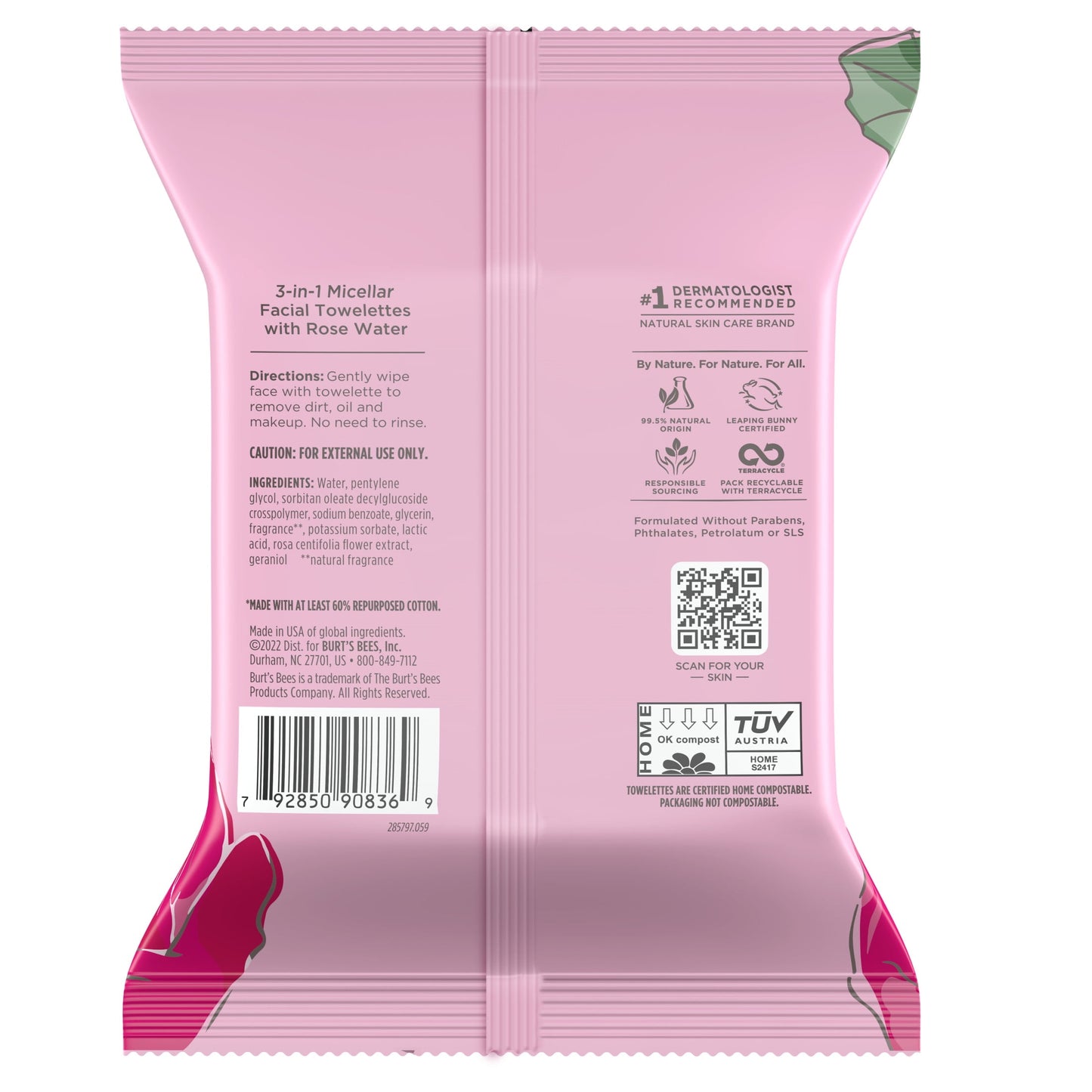 (3 Pack) Micellar Facial Towelettes with Rose Water, 30 Ct. Package