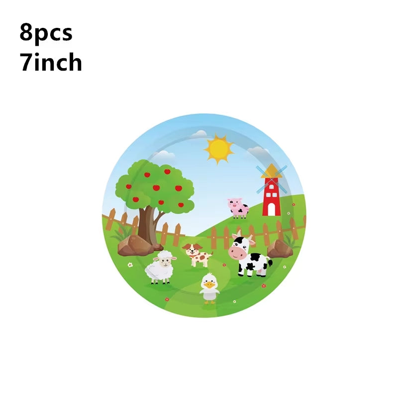 Baby Shower Farm Animals Theme Party Favors Decorations with Balloon Cartoon Disposable Tableware Sets Birthday Party Supplies