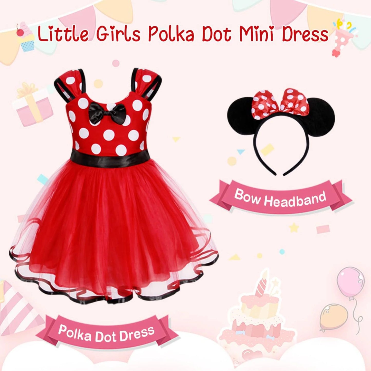 Mouse Minnie Costume Baby Fancy Dress up Princess Bowknot Tutu Tulle Xmas Cosplay Cute Birthday Party Outfits 110 CM 3-4 Years