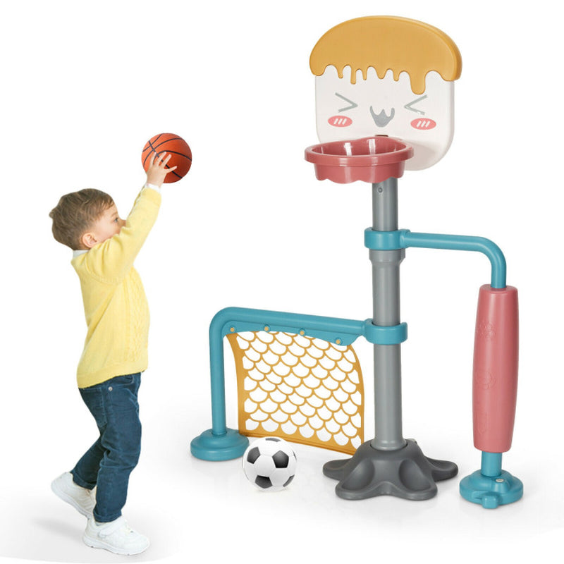 3-In-1 Height Adjustable Basketball Stand Set with Soccer and Roller