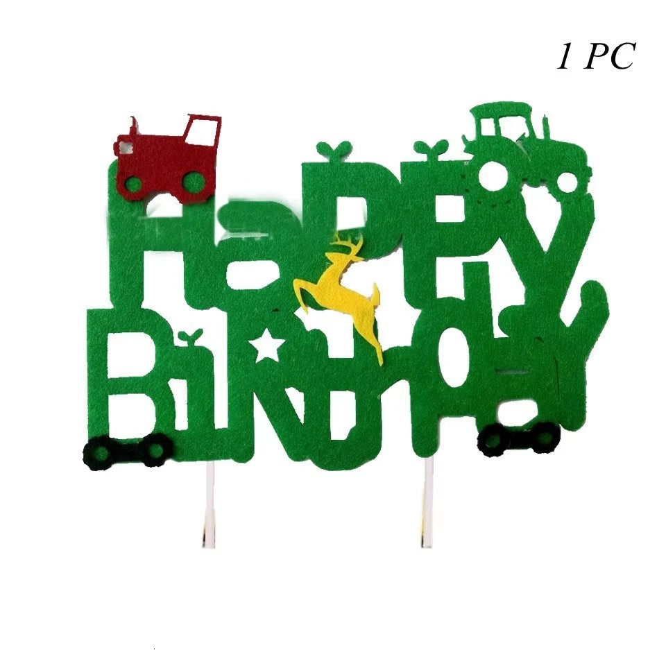 1 Set Farm Tractor Party Happy Birthday Banner Excavator Vehicle Green Theme Balloons Cake Topper Party Decoration