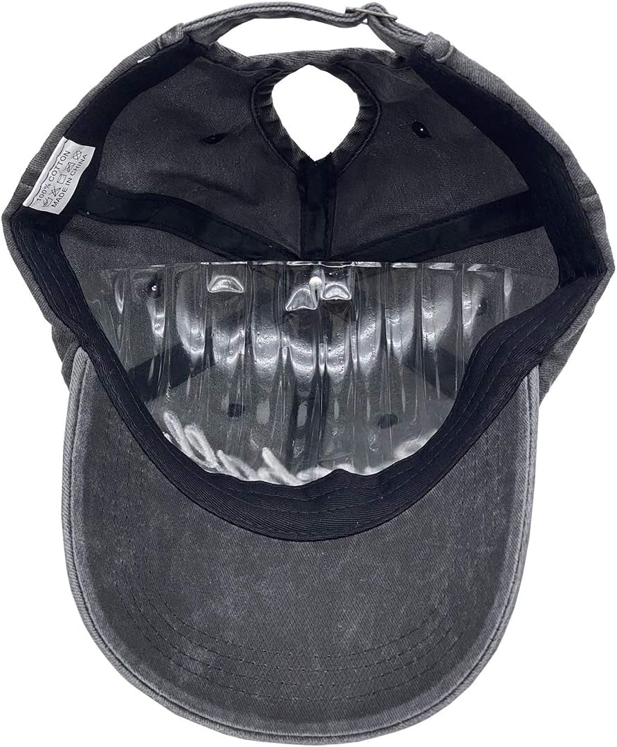 Baseball Mom Ponytail Baseball Cap Messy Bun Vintage Washed Distressed Twill Plain Hat for Women
