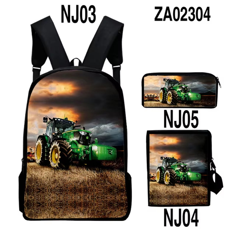 3Pcs/Set Tractor Pattern Backpack 3D Print School Bag Sets for Teenager Boys Girls Cartoon Kids Schoolbag Children Mochilas