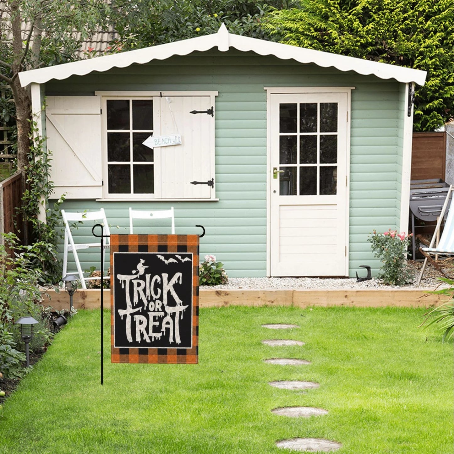 Halloween Garden Flag Trick or Treat Garden Flag Farmhouse Bat Witch Flag for Fall Halloween Decorations Outdoor 12"X18"